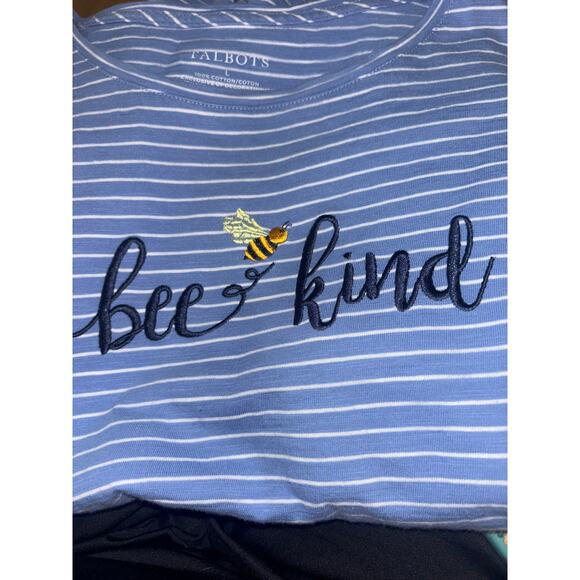 Talbots Striped Bee Kind Shirt Top Embroidered L 100% Cotton Summer Comfy Soft - Picture 2 of 9